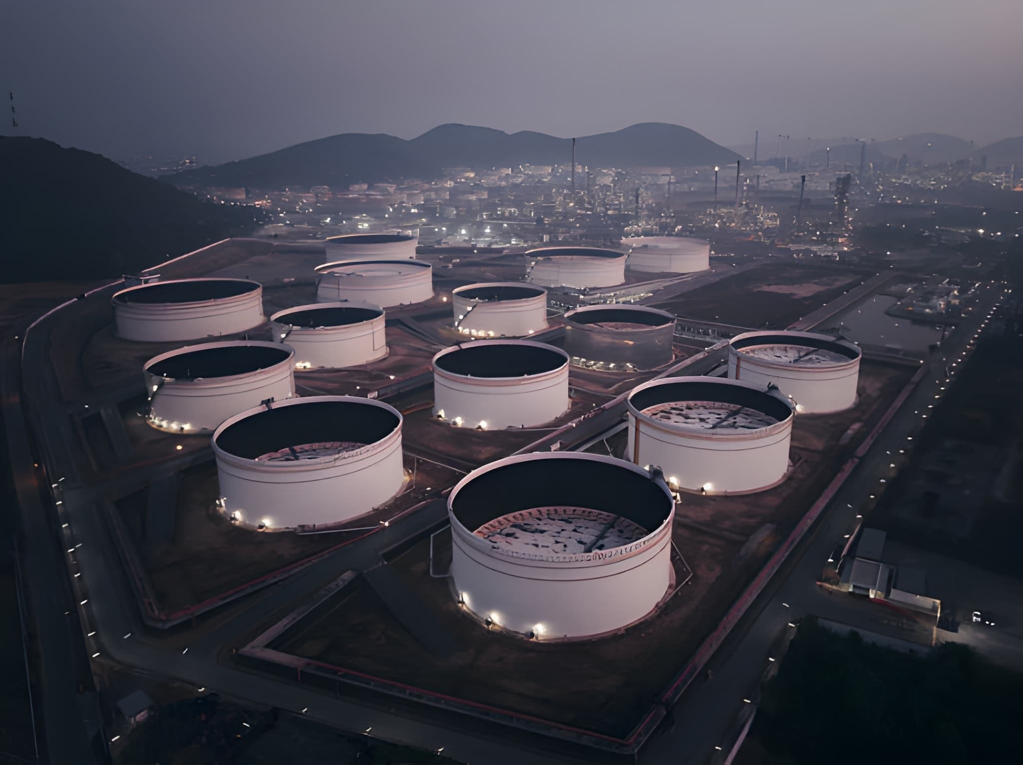 JSF Logistics storage terminal at night